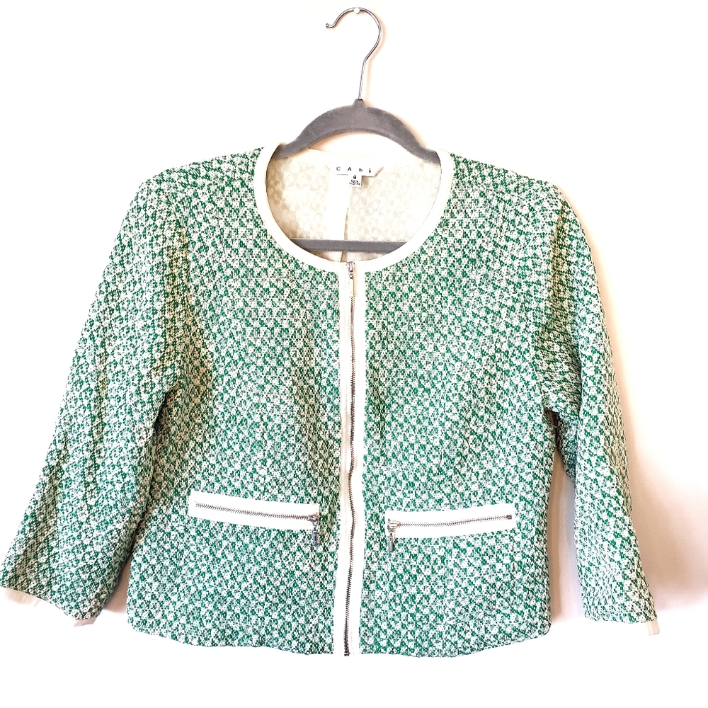 CAbi Green and White Tweed Blazer style 726